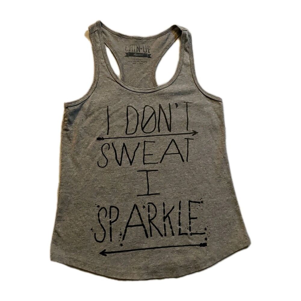 I Don't Sweat I Sparkle Tank Top Women Small Cheer Fitness Gym Humor Gray S